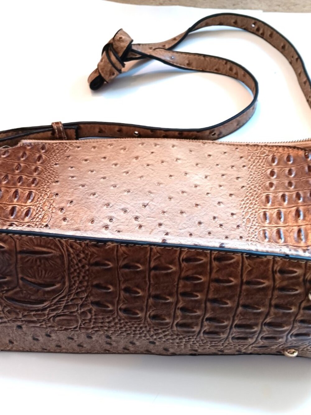 Beige Faux Ostrich Crocodile Textured Crossbody Black Silhouette Bird Lining - Picture 4 of 7